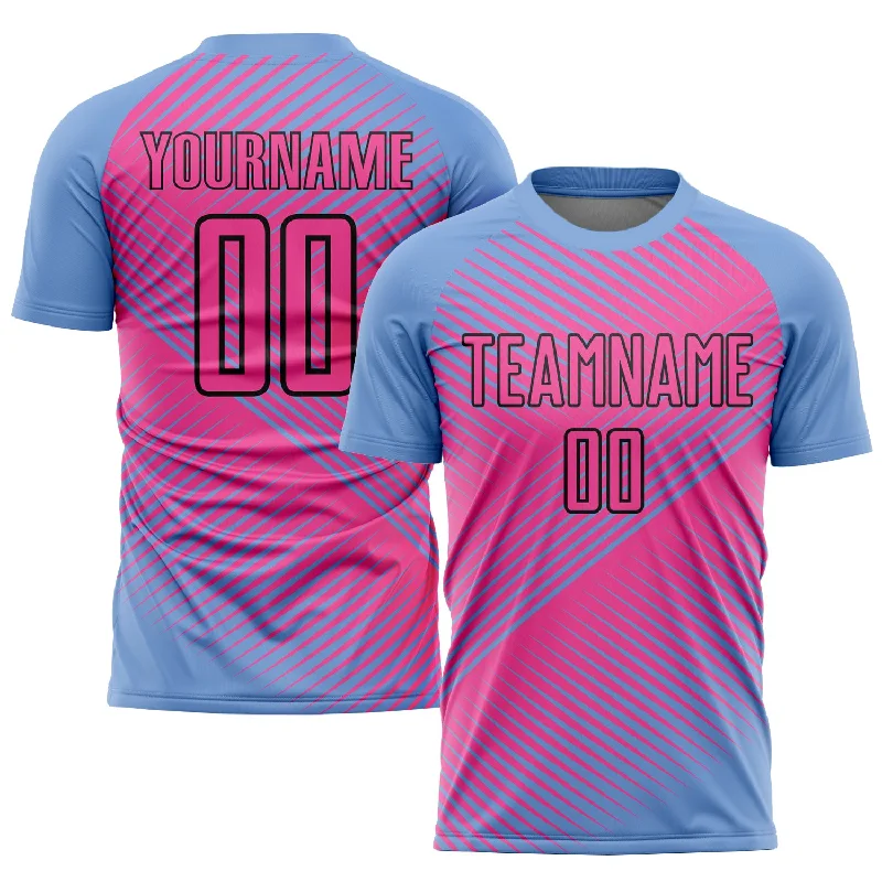 Football Jersey For Fan Group Orders-Custom Light Blue Pink-Black Sublimation Soccer Uniform Jersey