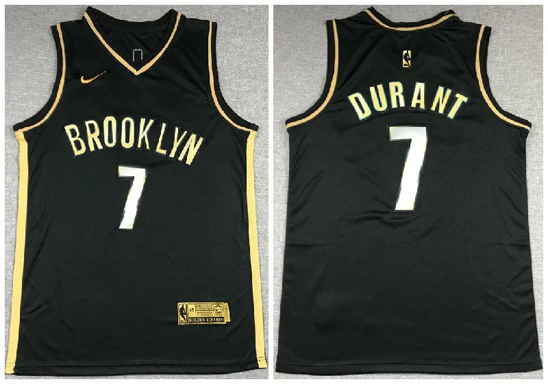 Basketball Jersey For Custom Fan Gear-Nets 7 Kevin Durant Black Gold 2021 Swingman Basketball Jersey