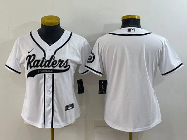 Baseball Jersey With Player And Team Numbers-Women's Oakland Raiders Blank White With Patch Cool Base Stitched Baseball Jersey(Run Small)