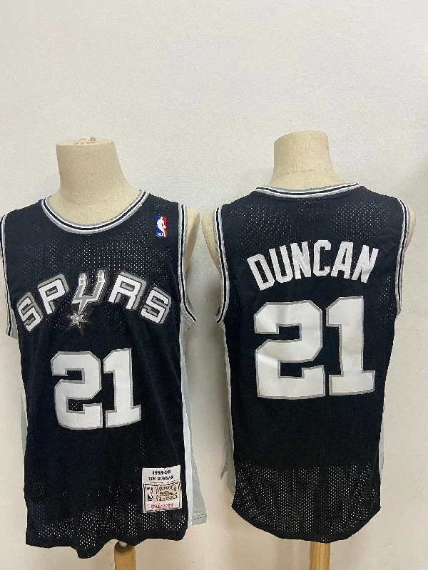 Custom Basketball Jersey-Spurs 21 Tim Duncan Black 1998-99 Hardwood Classics Basketball Jersey