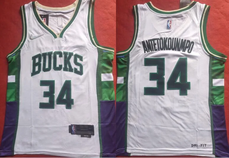 Basketball Jersey For Team Celebration Merchandise-Bucks 34 Giannis Antetokounmpo White Diamond 75th Anniversary City Edition Swingman Basketball Jersey