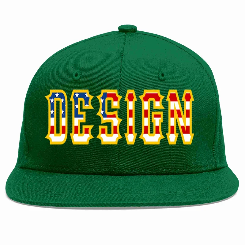 Baseball Cap With Creative Artwork-Custom Green Vintage USA Flag-Gold Flat Eaves Sport Baseball Cap Design for Men/Women/Youth