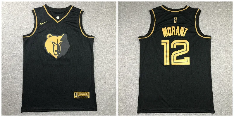 Basketball Jersey For Youth Fan Apparel-Grizzlies 12 Ja Morant Black Gold Swingman Basketball Jersey