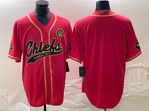 Baseball Jersey With Special Fan Designs-Men’s Kansas City Chiefs Blank Red Gold Cool Base Stitched Baseball Jersey