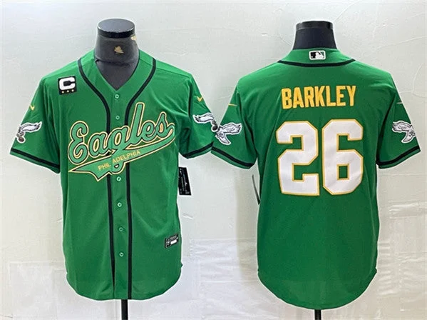 Baseball Jersey For Supporter Customization-Men's Philadelphia Eagles #26 Saquon Barkley Green/Gold With 3-star C Patch Cool Base Baseball Stitched Jersey