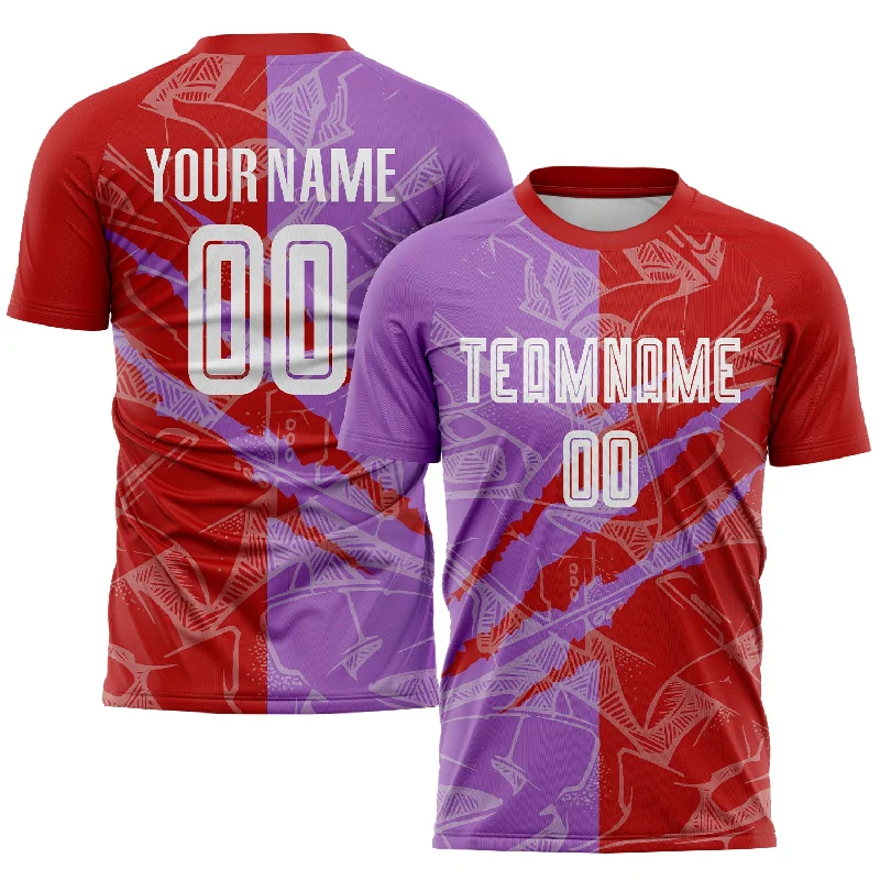 Football Jersey For Event Marketing Merchandise-Custom Graffiti Pattern Red-Medium Purple Scratch Sublimation Soccer Uniform Jersey