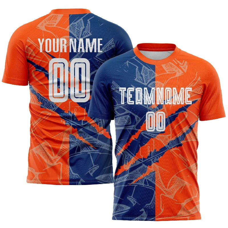 Football Jersey For Limited-Time Custom Orders-Custom Graffiti Pattern US Navy Blue-Orange Scratch Sublimation Soccer Uniform Jersey