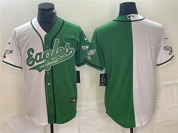 Baseball Jersey For Special Edition Custom Prints-Men's Philadelphia Eagles Blank Green/White Split Cool Base Stitched Baseball Jersey