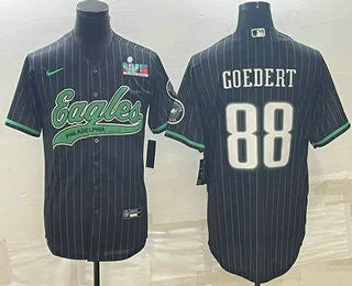 Baseball Jersey For Special Edition Players-Men's Philadelphia Eagles #88 Dallas Goedert Black Pinstripe With Super Bowl LVII Patch Cool Base Stitched Baseball Jersey