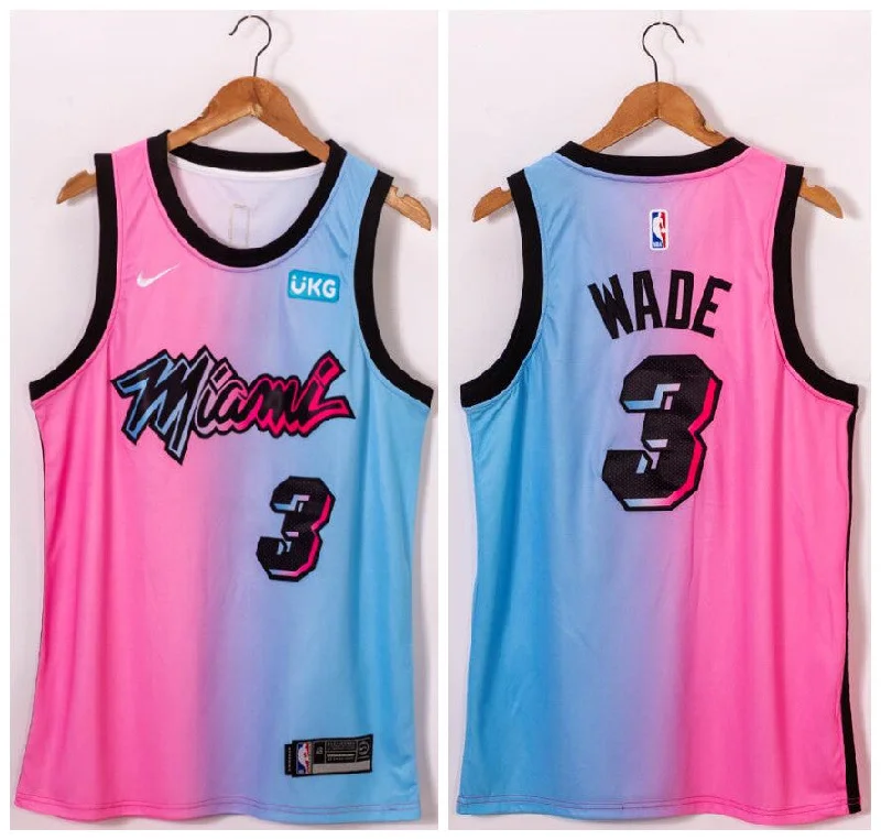 Basketball Jersey For Fan Custom Numbering-Heat 3 Dwyane Wade Blue Pink 2021 City Edition Swingman Basketball Jersey