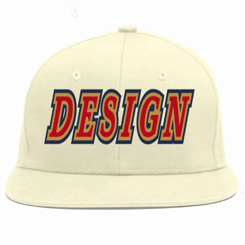 Baseball Cap For Limited Edition Items-Custom Cream Red-Old Gold Flat Eaves Sport Baseball Cap Design for Men/Women/Youth