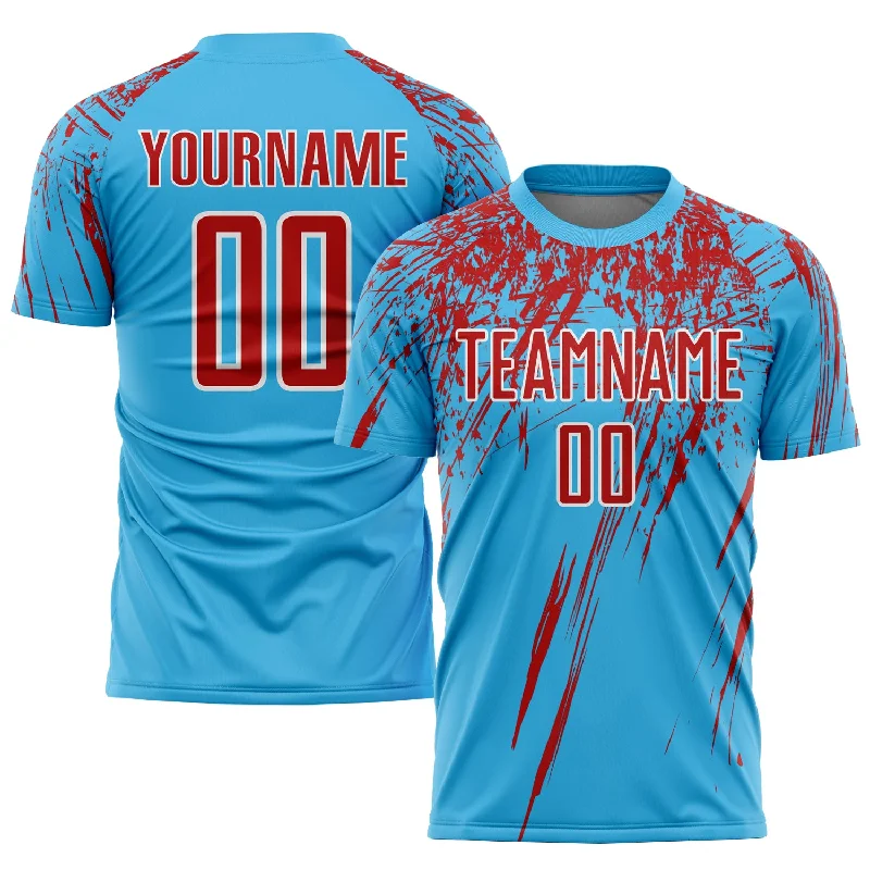 Football Jersey For Game Day Gear-Custom Sky Blue Red-White Sublimation Soccer Uniform Jersey