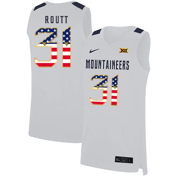 Basketball Jersey For Custom Print Orders-West Virginia Mountaineers 31 Logan Routt White USA Flag Basketball College Basketball Jersey