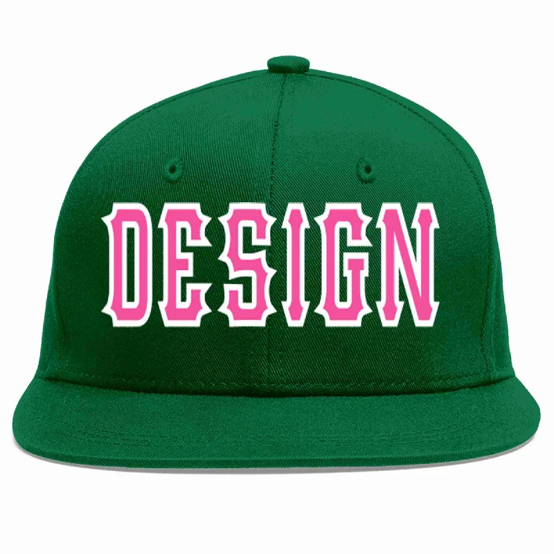 Baseball Cap For Personalized Sizing-Custom Green Pink-White Flat Eaves Sport Baseball Cap Design for Men/Women/Youth