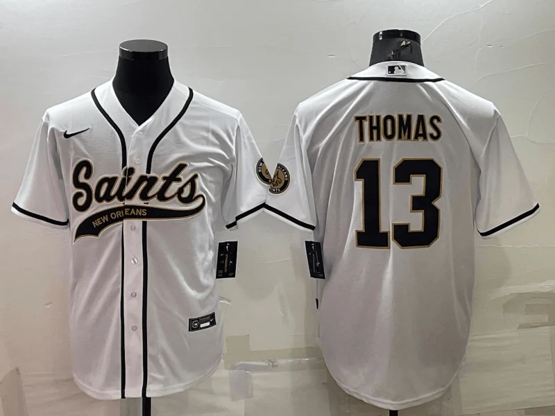 Baseball Jersey For Kids With Custom Names-Men's New Orleans Saints #13 Michael Thomas White With Patch Cool Base Stitched Baseball Jersey