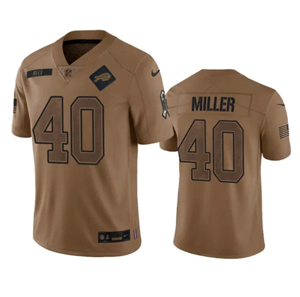 Football Jersey For Family Event Gifts-Men's Buffalo Bills #40 Von Miller 2023 Brown Salute To Service Limited Football Stitched Jersey