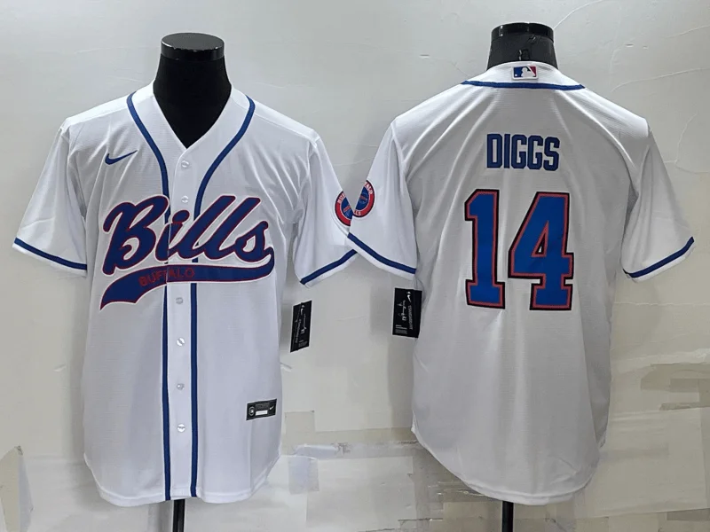 Baseball Jersey With Custom Text-Men's Buffalo Bills #14 Stefon Diggs White Stitched Cool Base Baseball Jersey