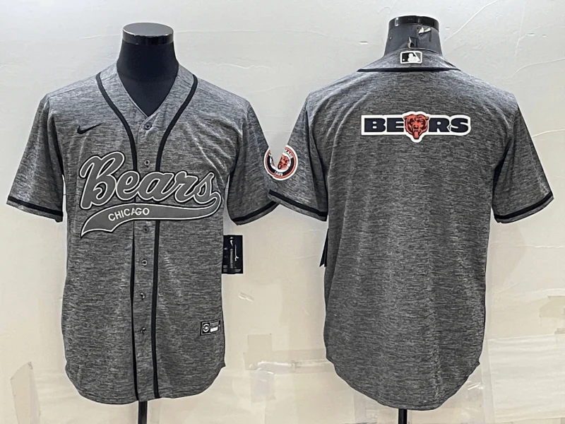 Baseball Jersey For Fan Club Apparel-Men's Chicago Bears Grey Team Big Logo With Patch Cool Base Stitched Baseball Jersey