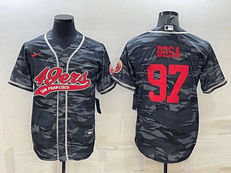 Men's San Francisco 49ers #97 Bosa Grey Camo With Patch Cool Base Stitched Baseball Jersey