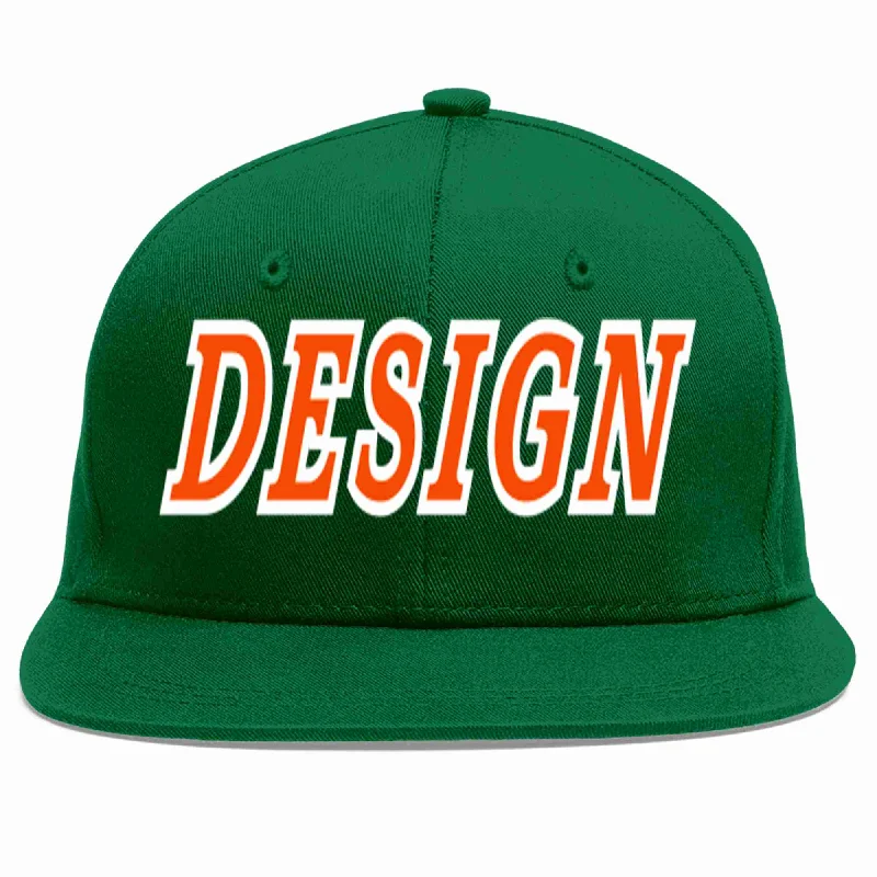 Baseball Cap With Personalized Embroidered Graphics-Custom Green Orange-White Flat Eaves Sport Baseball Cap Design for Men/Women/Youth