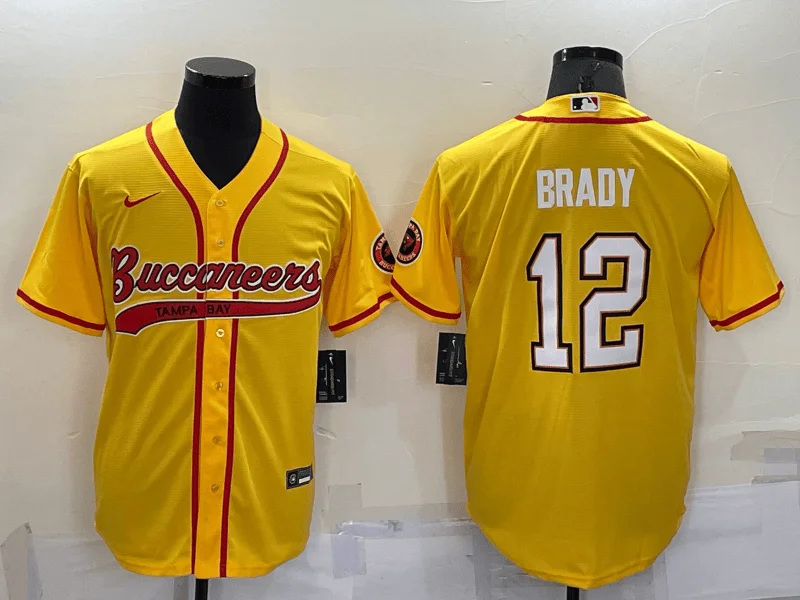 Baseball Jersey For Kids-Men's Tampa Bay Buccaneers #12 Tom Brady Yellow Stitched Cool Base Baseball Jersey