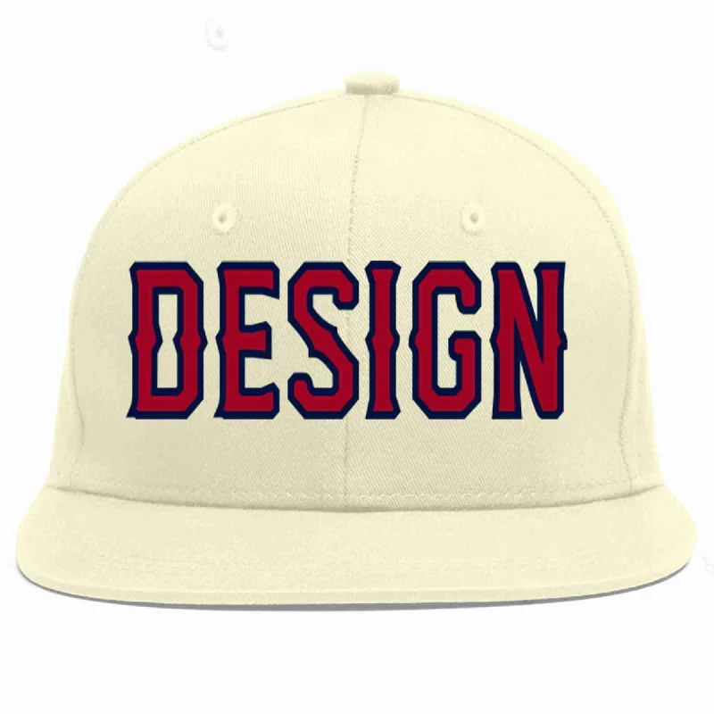 Baseball Cap For Youth Sports Apparel-Custom Cream Red-Navy Flat Eaves Sport Baseball Cap Design for Men/Women/Youth