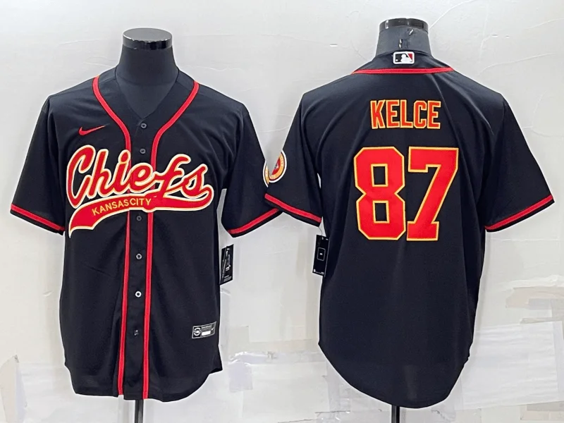 Baseball Jersey For Custom Team Wear-Men's Kansas City Chiefs #87 Travis Kelce Black Stitched Cool Base Baseball Jersey