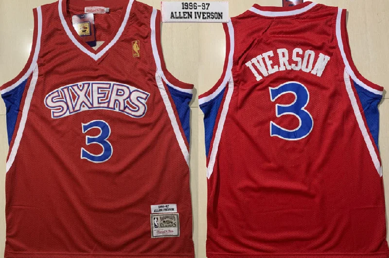 Custom Basketball Jersey-76ers 3 Allen Iverson Red 1996-1997 Hardwood Classics Basketball Jersey