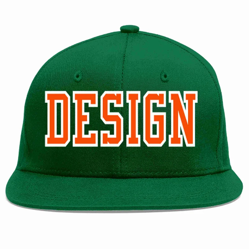 Baseball Cap For Special Events-Custom Green Orange-White Flat Eaves Sport Baseball Cap Design for Men/Women/Youth