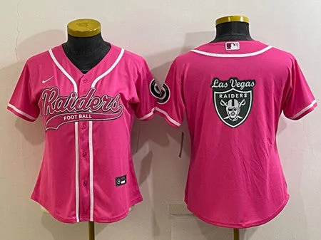 Baseball Jersey For Custom Fan Orders-Women's Las Vegas Raiders Pink Team Big Logo With Patch Cool Base Stitched Baseball Jersey(Run Small)