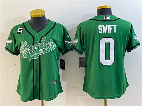 Baseball Jersey For Personalized Game Day Gear-Women's Philadelphia Eagles #0 D’andre Swift Green With 3-Star C Patch Cool Base Stitched Baseball Jersey(Run Small)