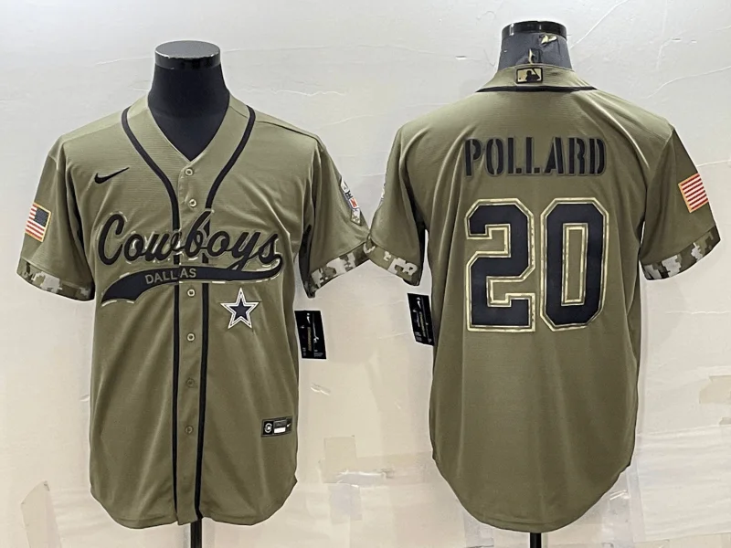 Baseball Jersey For School Spirit-Men's Dallas Cowboys #20 Tony Pollard 2022 Olive Salute to Service Cool Base Stitched Baseball Jersey