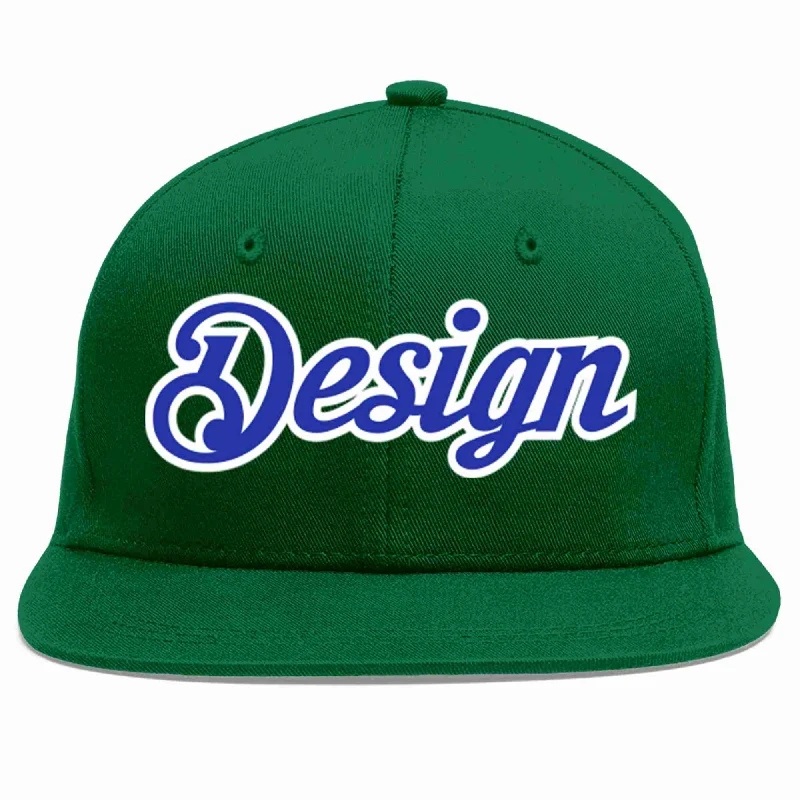 Custom Printed Baseball Cap-Custom Green Royal-White Flat Eaves Sport Baseball Cap Design for Men/Women/Youth