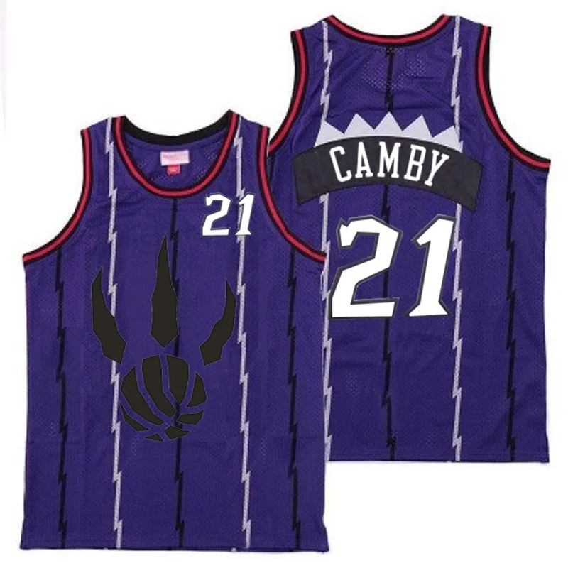 Basketball Jersey For Customized Fan Wear-Raptors 21 Marcus Camby Purple Throwback Basketball Jersey