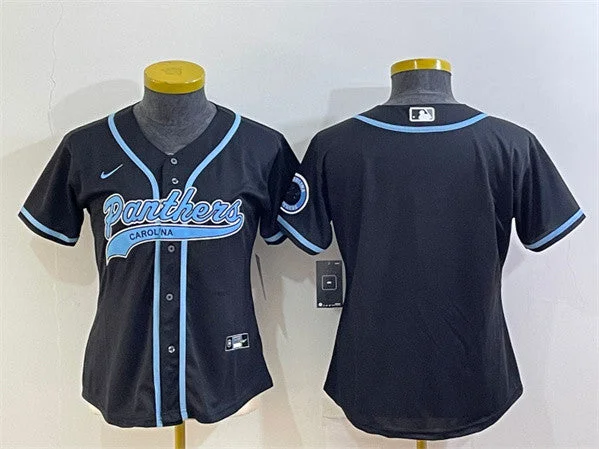 Baseball Jersey For Player Team Orders-Women's Carolina Panthers Blank Black With Patch Cool Base Stitched Baseball Jersey(Run Small)