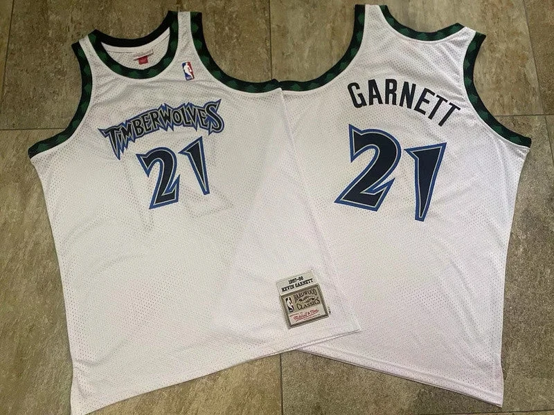 Basketball Jersey For Group Events-Timberwolves 21 Kevin Garnett White 1997 98 Hardwood Classics Swingman Basketball Jersey