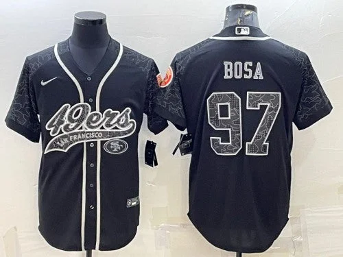 Baseball Jersey For Personalized Youth Apparel-Men's San Francisco 49ers #97 Nick Bosa Black Reflective With Patch Cool Base Stitched Baseball Jersey