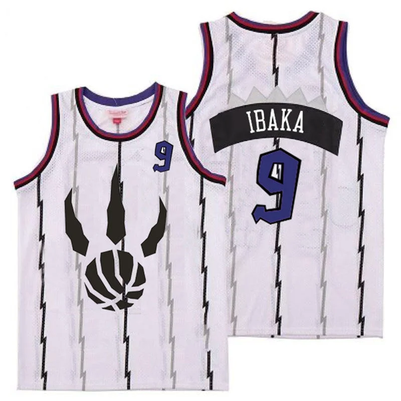 Basketball Jersey For Personalized Youth Apparel-Raptors 9 Serge Ibaka White Throwback Basketball Jersey