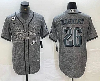 Baseball Jersey For Personalized Game Day Gear-Men's Philadelphia Eagles #26 Saquon Barkley Grey Gridiron With C Patch Cool Base Stitched Baseball Jersey