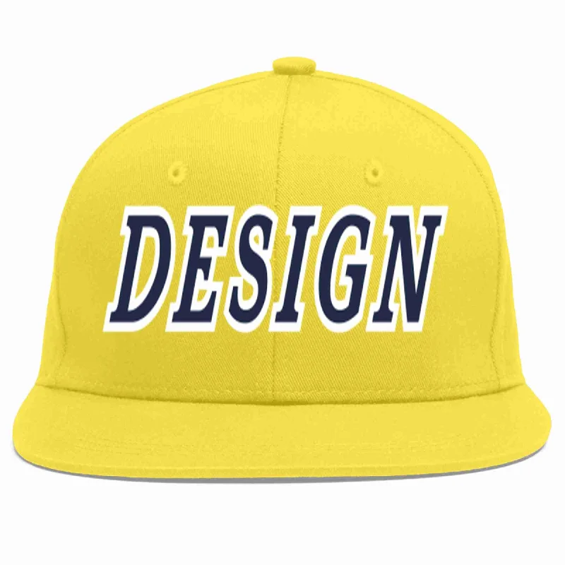 Baseball Cap With Team Branding-Custom Light Gold Navy-White Flat Eaves Sport Baseball Cap Design for Men/Women/Youth