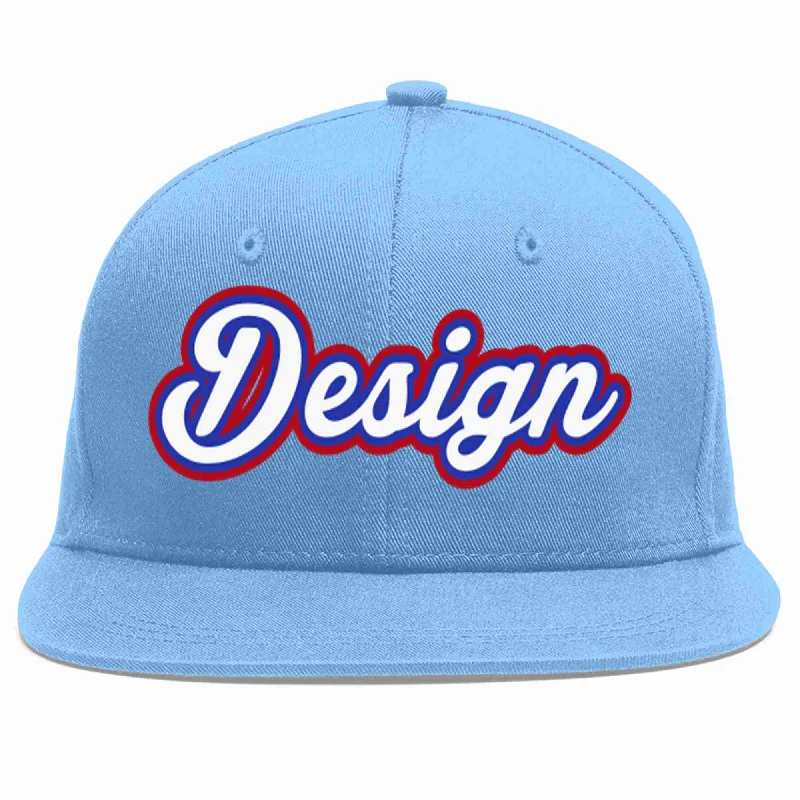 Baseball Cap For Group Orders-Custom Light Blue White-Royal Flat Eaves Sport Baseball Cap Design for Men/Women/Youth