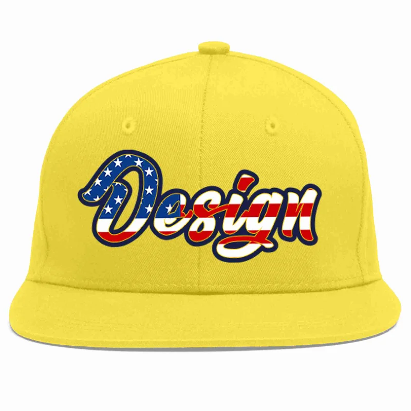 Baseball Cap For Customized Team Merchandise-Custom Light Gold Vintage USA Flag-Gold Flat Eaves Sport Baseball Cap Design for Men/Women/Youth