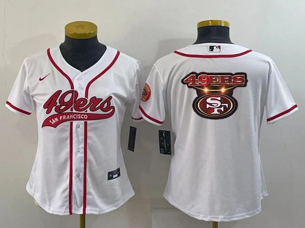 Baseball Jersey With Custom Embroidered Designs-Women's San Francisco 49ers White Team Big Logo With Patch Cool Base Stitched Baseball Jersey(Run Small)