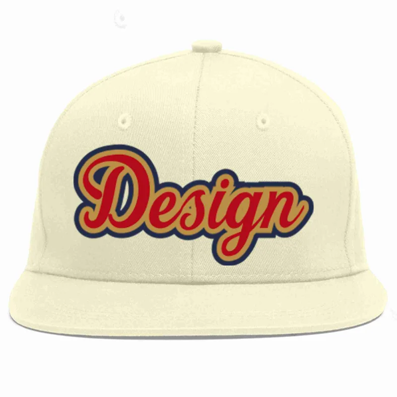 Custom Cream Red-Old Gold Flat Eaves Sport Baseball Cap Design for Men/Women/Youth