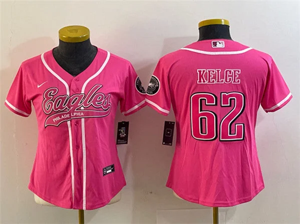 Baseball Jersey With Custom School Names-Women's Philadelphia Eagles #62 Jason Kelce Pink Cool Base Stitched Baseball Jersey(Run Small)