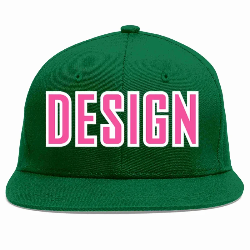 Baseball Cap For School Events-Custom Green Pink-White Flat Eaves Sport Baseball Cap Design for Men/Women/Youth