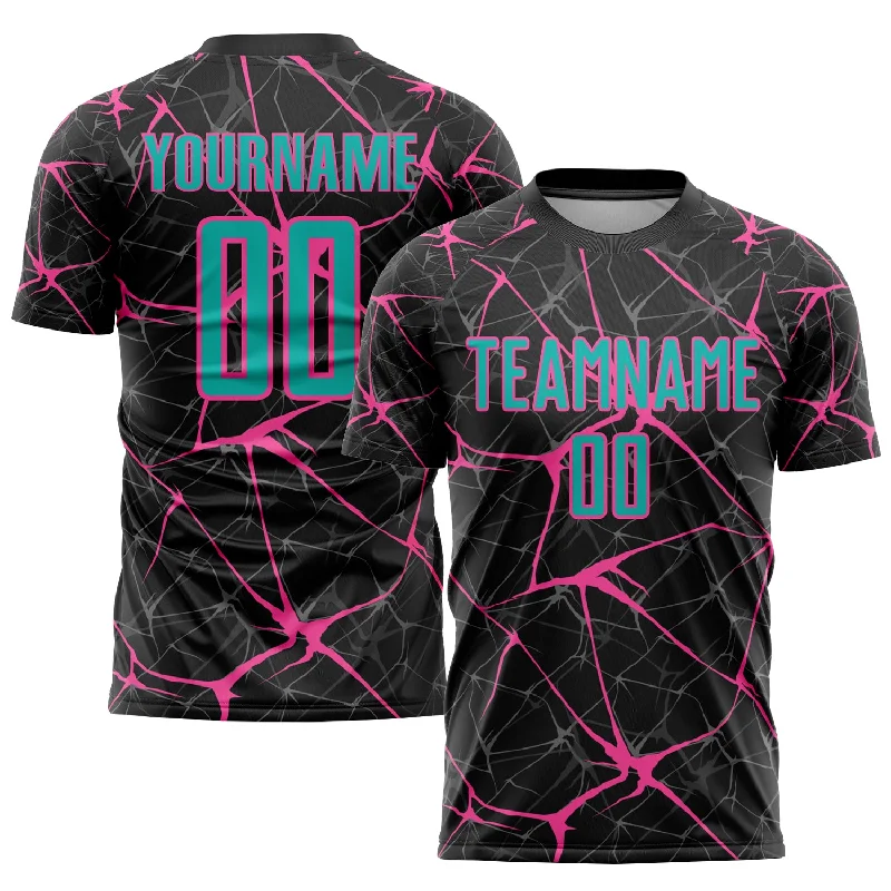 Football Jersey For Fan Merchandise-Custom Black Aqua-Pink Sublimation Soccer Uniform Jersey