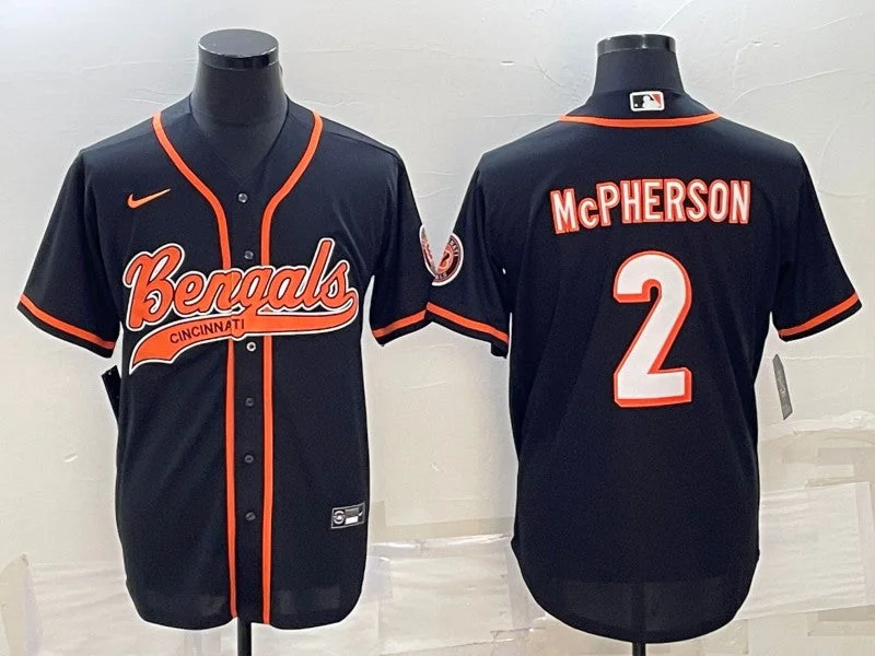 Baseball Jersey For Custom Team Orders And Sales-Men's Cincinnati Bengals #2 Evan McPherson Black With Patch Cool Base Stitched Baseball Jersey