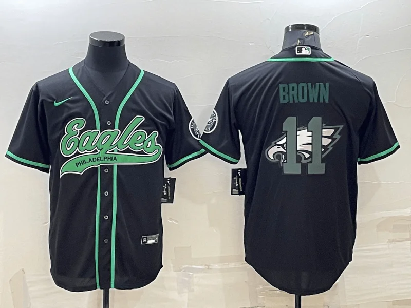 Baseball Jersey For Baseball Players And Fans-Men's Philadelphia Eagles #11 AJ Brown Black Team Big Logo With Patch Cool Base Stitched Baseball Jersey