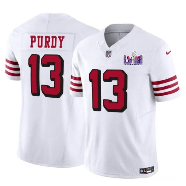 Football Jersey For Major League Supporters-Men's San Francisco 49ers #13 Brock Purdy New White 2024 F.U.S.E. Super Bowl LVIII Patch Vapor Untouchable Limited Football Stitched Jersey